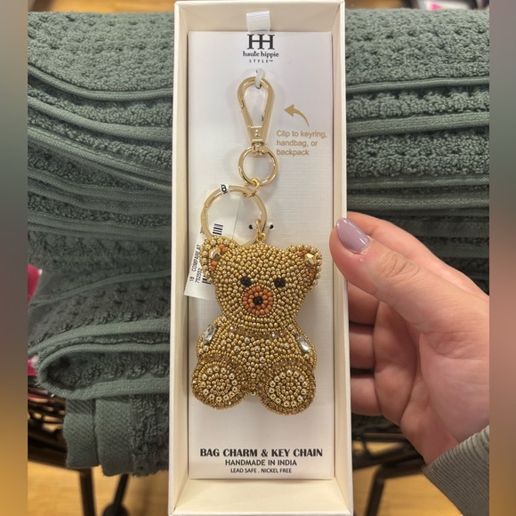 Haute Hippie Gold Beaded Bear Bag Charm - Picture 1 of 2
